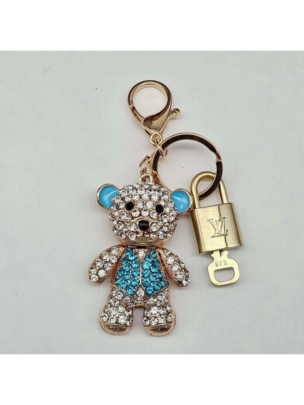 Authentic Louis Vuitton Lock & Key with unbranded Rhinstone Bear Bagcharm